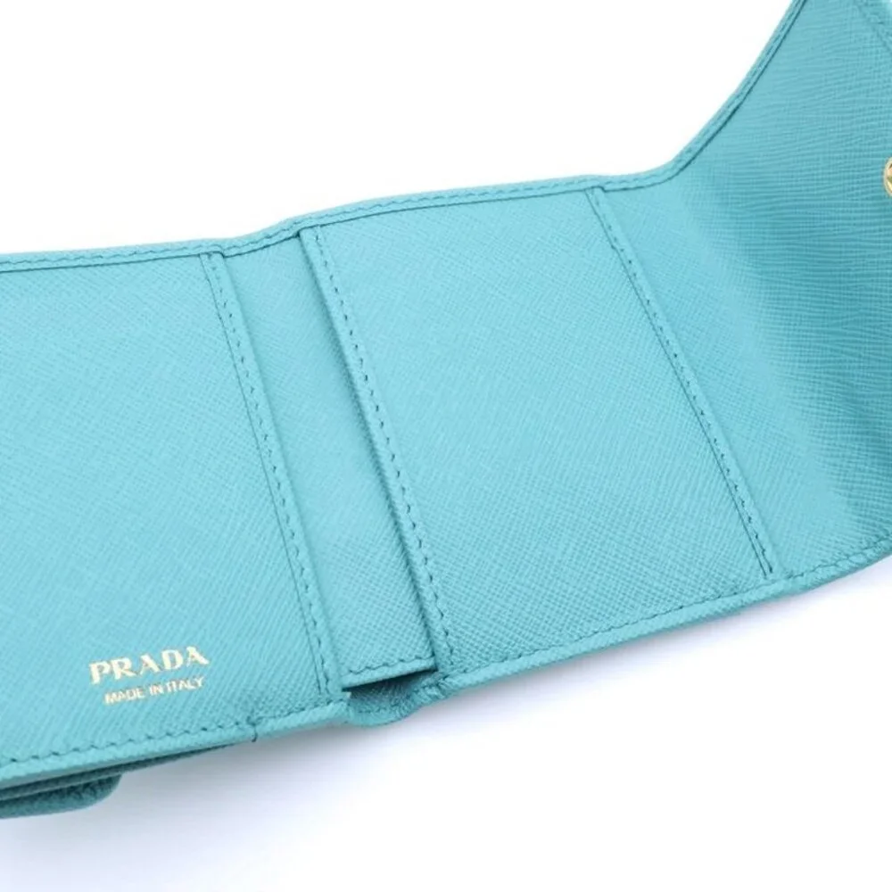 Prada Saffiano Trifold Wallet Aqua Leather Green - Picture 4 of 6